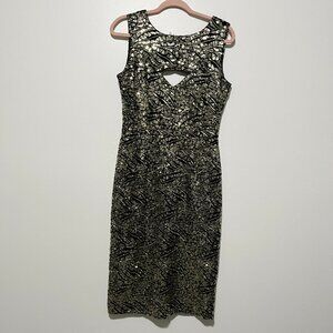 Tatyana Womens Gold Sequin Midi Dress Size L Gala Glam Party Cocktail Art Deco